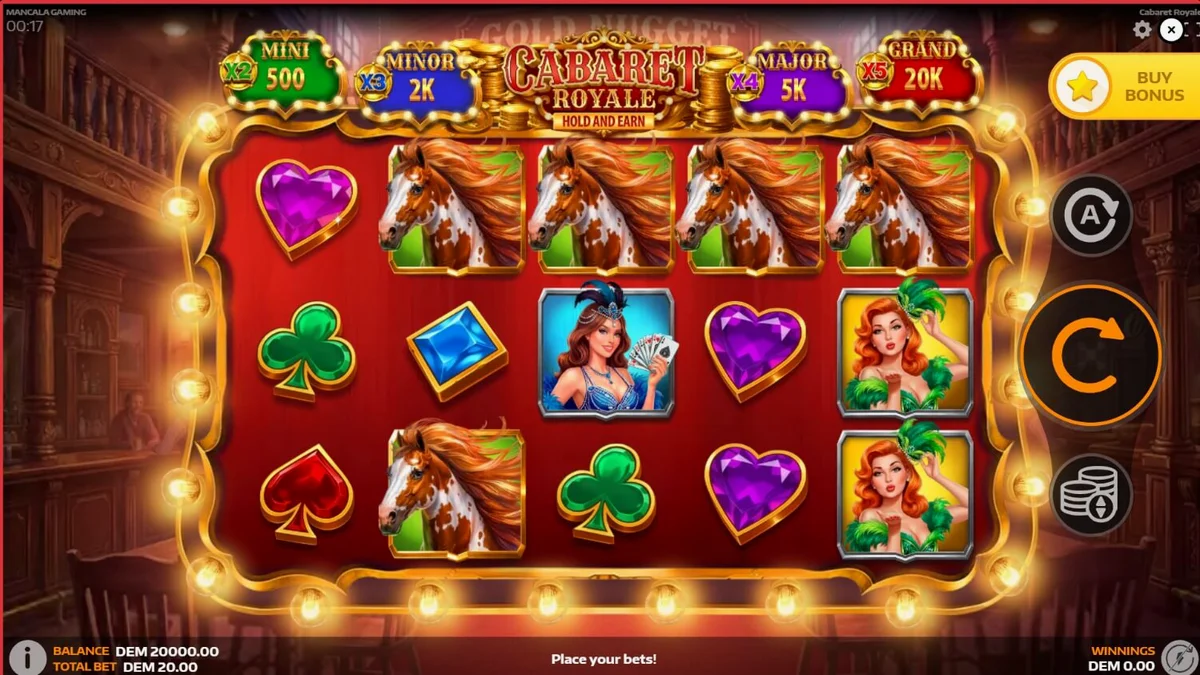 Tampilan visual slot Cabaret Royale dengan nuansa kabaret mewah