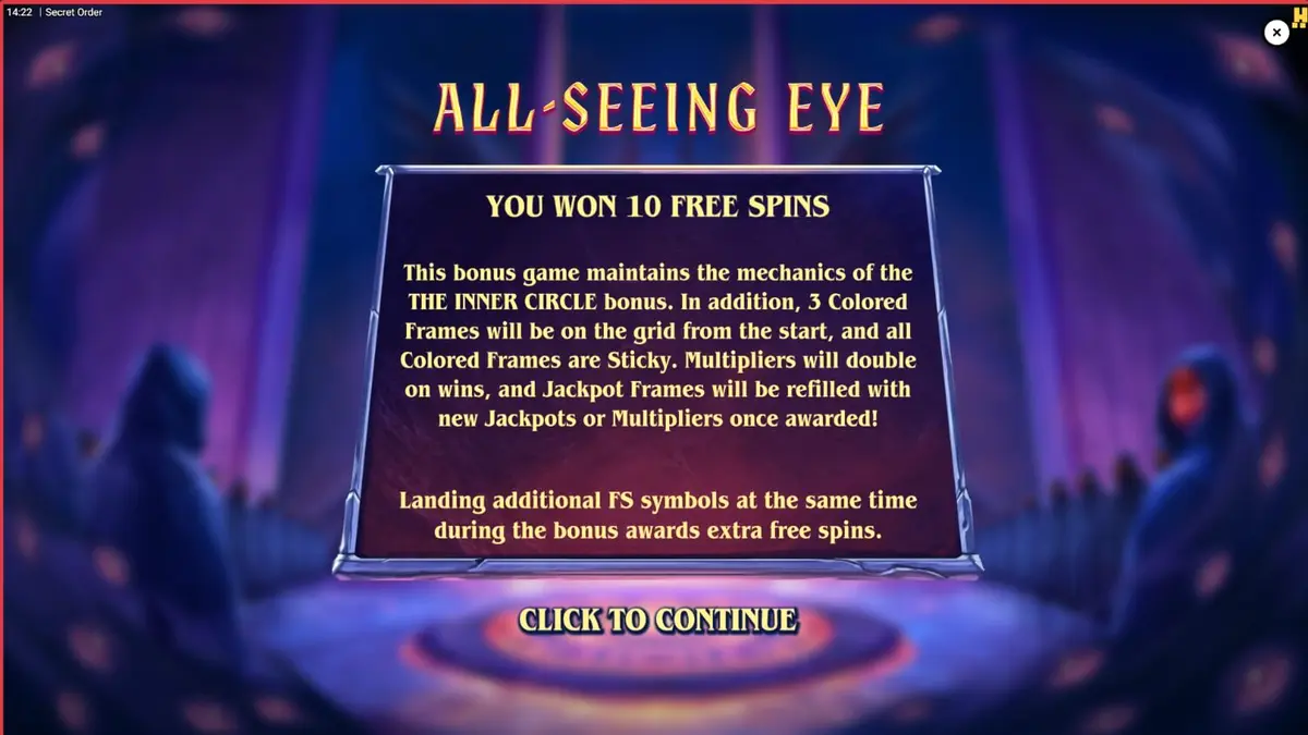 Tampilan visual misterius dari slot Secret Order dengan simbol okultisme.